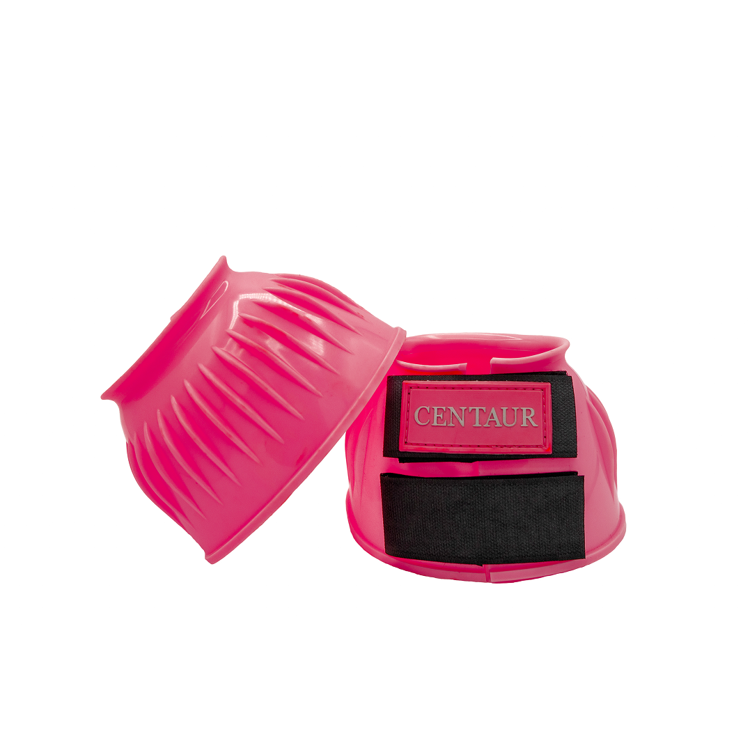PVC Ribbed Double Hook & Loop Bell Boots - Hot Pink