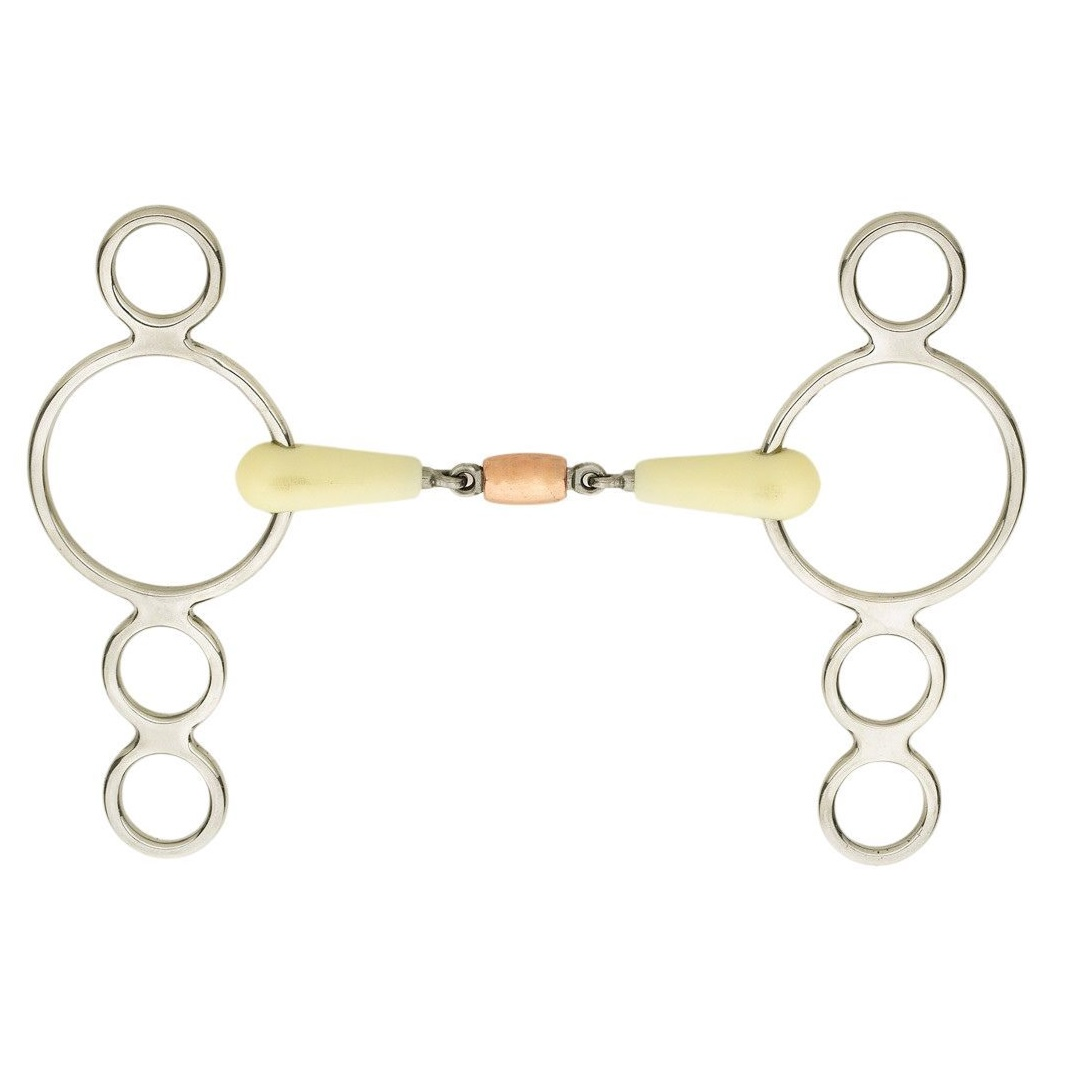 Double Jointed Copper Roller Pessoa 3 Ring Gag Bit