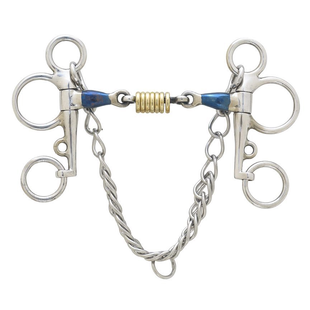 Blue Steel Double Jointed with Brass Rollers Tom Thumb Pelham Bit