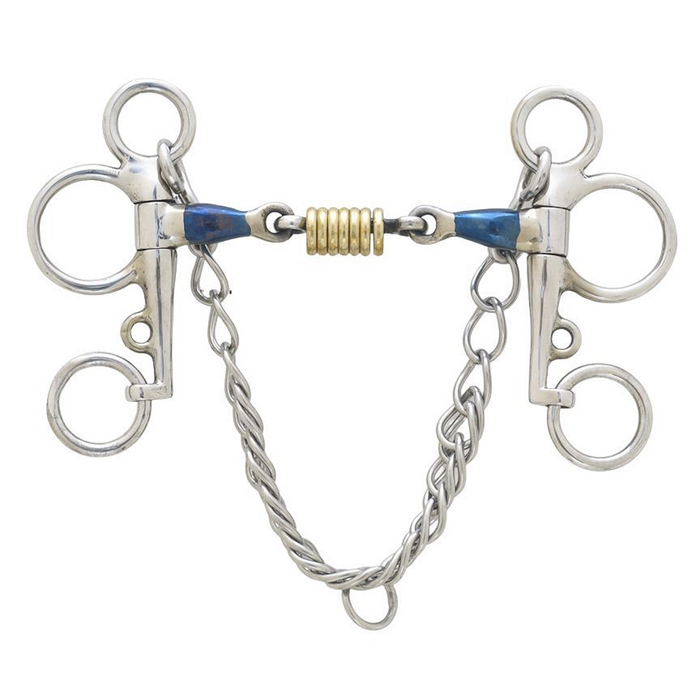 Blue Steel Double Jointed with Brass Rollers Tom Thumb Pelham Bit