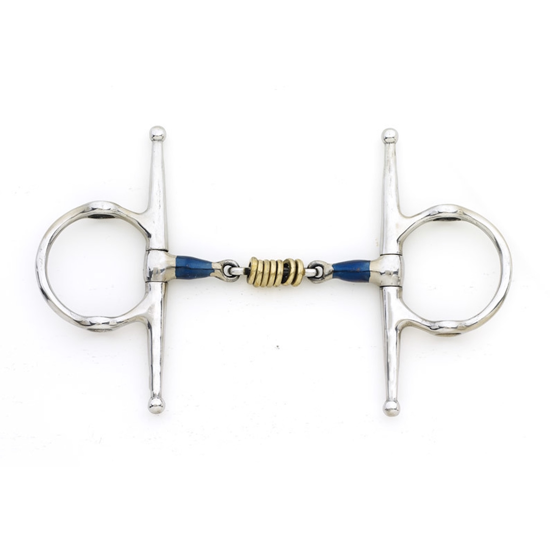 Blue Steel Double Jointed with Brass Rollers Full Cheek Gag Bit