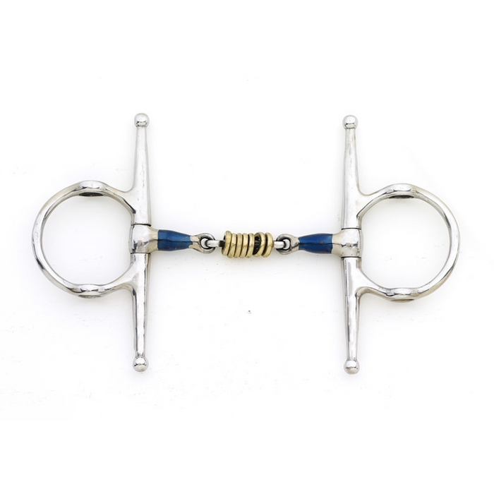 Blue Steel Double Jointed with Brass Rollers Full Cheek Gag Bit